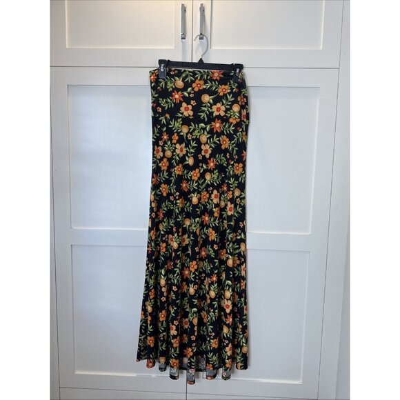 LuLaRoe Small Black Orange Green Floral Slinky Maxi Skirt/Strapless Dress - Picture 1 of 7